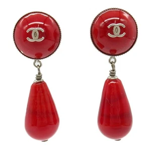 CHANEL COCO Mark Pierced pendientes chapado en plata rojo usado - Imagen 1 de 6