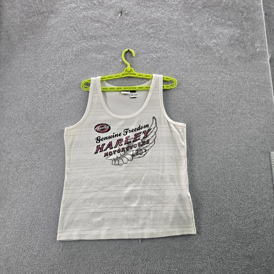 Camiseta sin mangas Harley-Davidson vintage para mujer 2W con logotipo a rayas blancas pedrería Foto 1 de 4