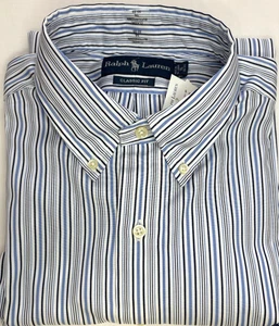 Ralph Lauren Men Classic Fit Blue/Navy Striped Button Down Shirt, Size 16, 32-33 - Picture 1 of 14