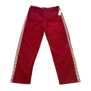 Anthropologie Women's Burgundy Pants Size 4 W/ Embroidered Side Stripes NWT - Picture 1 of 18
