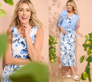 Belle by Kim Gravel Petite Maxikleid ärmellos mit Taschen Indigo Rose L neu - Bild 1 von 1