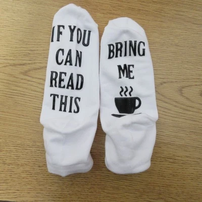 Women's If You Can Read This Bring Me Coffee White Ankle Socks OS 6-12 B72 - Image 1 of 4