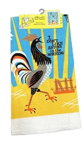 Toalla de plato azul Q "No me gusta nadie por la mañana" gallo retro algodón regalo - Imagen 1 de 1