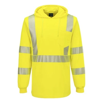 L042 - Hi-Vis Lightweight Hooded T-Shirt L/S YELLOW SIZES S-6XL FREE SHIP* - Image 1 of 2