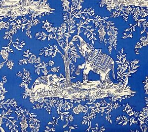 CLARENCE HOUSE ILE DES ELEPHANT COBALT BLUE EXCLUSIVE LINEN FABRIC BY YARD 54"W