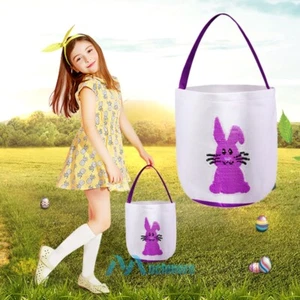 Easter Egg Hunt Basket Bag Bunny Rabbit Purple to Pink Sequin Sequins Reusable - Picture 1 of 13