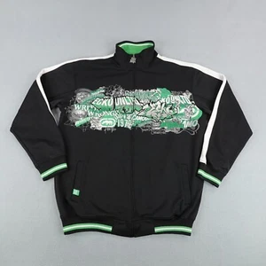 Ecko Unltd Jacket Mens Large Black Green Track Coat Graffiti Coat Hip Hop Rap ^ - Picture 1 of 16