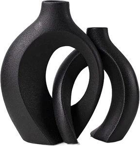 Hollow Ceramic Vase Set of 2 round Modern for Nordic Minimalist Style Decor, Don - Picture 1 of 12