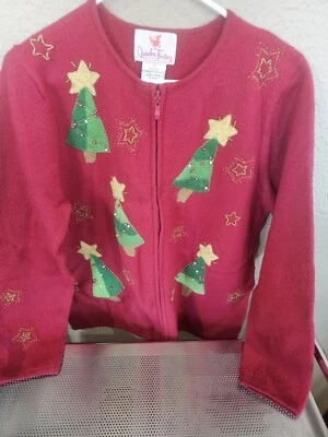 Quacker Factory 100% Wool Full Zip Cardigan Sweater Red Christmas Women's Small - Image 1 of 4