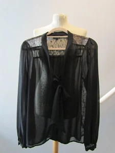 Women's Topshop Black Sheer Lacy Blouse Top Shirt UK Size 14 - Picture 1 of 3