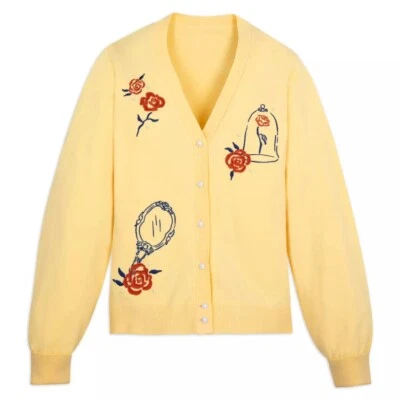 Suéter cardigã feminino Disney Store Belle Beauty & the Beast amarelo rosa NOVO - Imagem 1 de 4