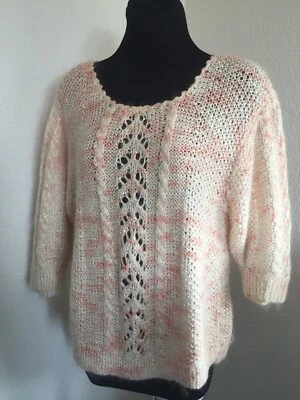 Vintage Hand Knit Mohair Blend Peach and Cream IMari Size M Made in Turkey - Image 1 of 4