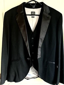 Men’s Armani Exchange Wool Black Tuxedo Sportcoat Blazer & Vest-Size 42 Regular - Picture 1 of 15