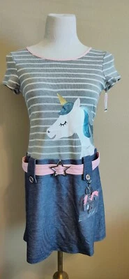 New! Pink & Violet Girl's Marsha Dress in Heather Grey/Denim! - Image 1 of 4
