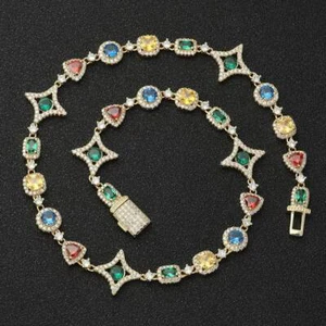 Hip Hop Style Men Women Necklace Gold Plated Colorful CZ Chain Bracelet Gift - Picture 1 of 19