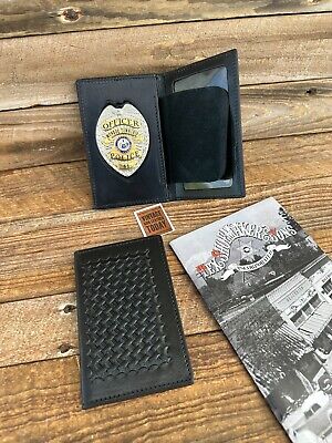 Vintage Tex Shoemaker Black Basket Leather 3 1/8 X 2 1/4  Badge ID Holder  FED. • 53.56£