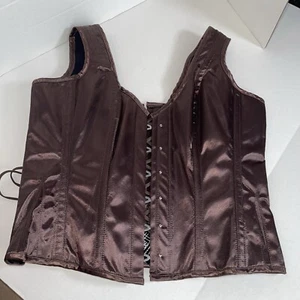 Brown Corset Steel Boned Sleeveless Satin NWT Size 38 Waist Training Medieval - Picture 1 of 11