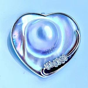 Broche/colgante corazón perla ampolla Mabe plata esterlina cuarzo concha LUC 925 - Imagen 1 de 9