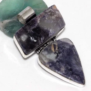 925 Silver Plated-Purple Fluorite Ethnic Long Pendant Jewelry 2.1" AU R386 - Picture 1 of 3