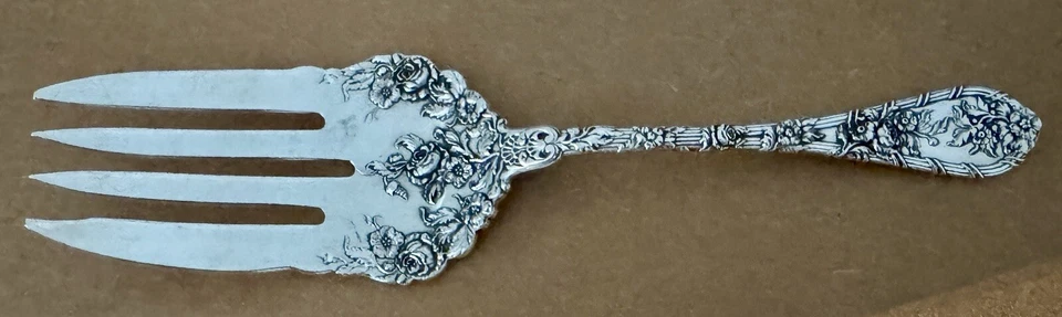 ART NOUVEAU DURGIN GORHAM DELFÍN ESTERLINA TENEDOR GRANDE PARA SERVIR SIN MONOGRAMA Foto 1 de 4