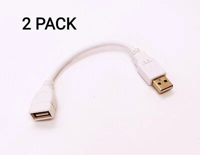 2 Pack  1Ft USB 2.0 A Male / A Female Extension Cable White Color - Image 1 of 2