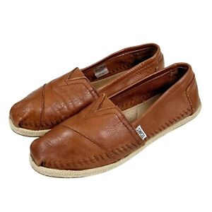 Toms Leather Alpargata Espadrilles Slip on Loafer Shoes Brown Womens 10