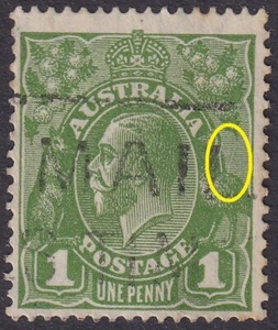 Aust KGV 1d Green. Flaw: Scratch Behind Emu. USED (1694) - Picture 1 of 2