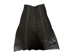 J Peterman Long Black Rayon Skirt With Lace Panels In Size 14 - Picture 1 of 6