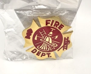 FIRE DEPT DEPARTMENT BELT Buckle 3 inches Gold and Red - Picture 1 of 3