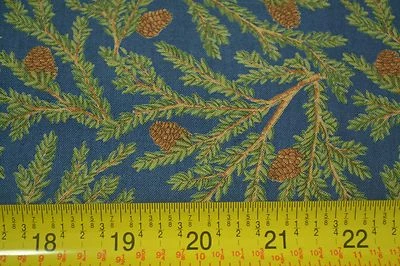 By 1/2 Yd, Pine Leaves & Pinecones on Blue, Quilt Cotton, Moda/Deb Strain, M7047 - Image 1 of 4
