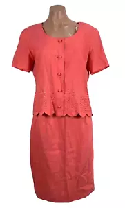 Talbots Skirt Suit 12 Jacket Skirt Coral Pink 2 pc Set Linen Blend Eyelet USA - Picture 1 of 16