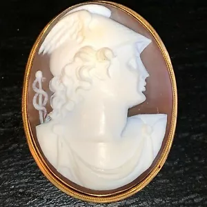 18K YELLOW GOLD ITALIAN CAMEO CARNELIAN SHELL BROOCH PENDANT 331NA Italy - Picture 1 of 12
