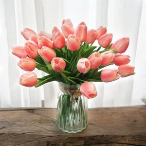Ramo de flores artificiales KOILLUXU 30 piezas 14" de alto tacto real tulipanes rosa melocotón - Imagen 1 de 3
