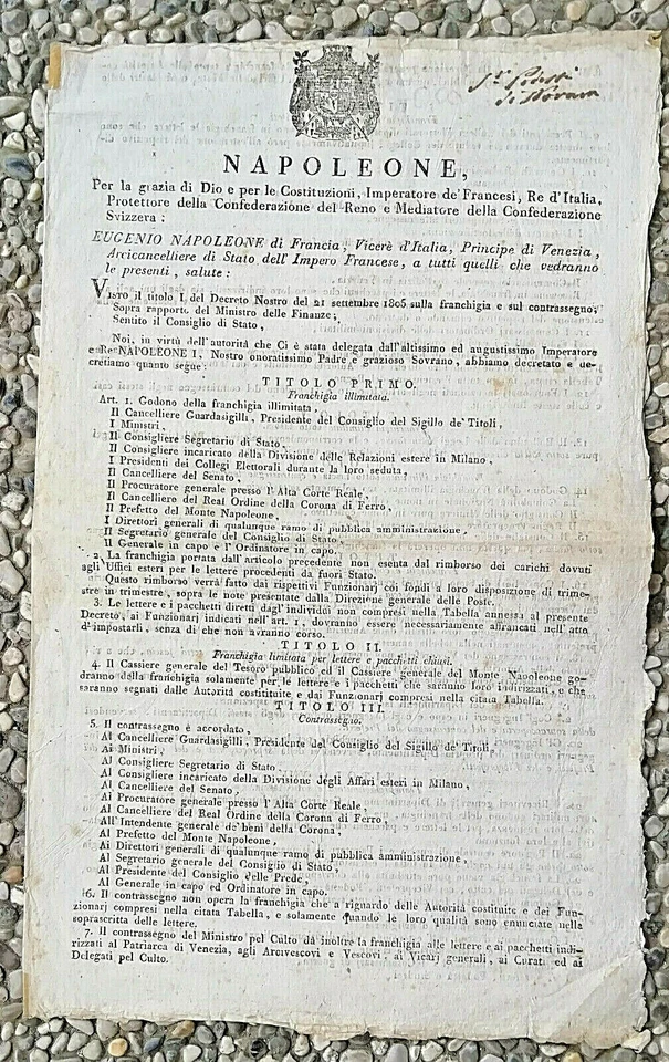 OO870-NAPOLEONE-POSTA-DISPOSIZIONI SUGLI ENTI CHE GODONO DI FRANCHIGIA - Immagine 1 di 1