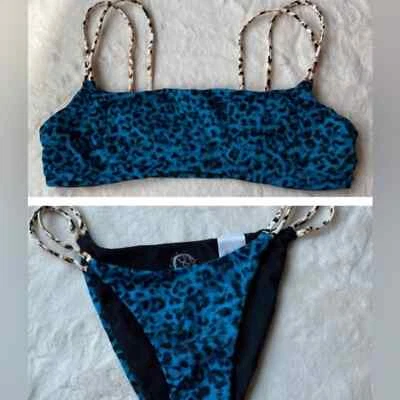 New! Set! Blue Life Blue Leopard Bikini Size L 19889 19136 - Image 1 of 4