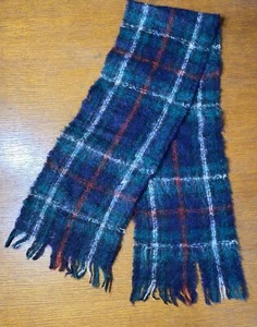 Vintage Together Crafts Scotland Blue Green Tartan Plaid Wool Knit Fringed Scarf - Picture 1 of 3