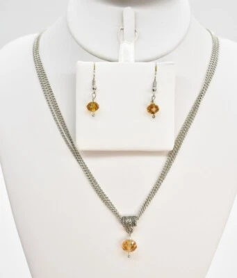 Pingente de gota de vidro âmbar cristal prata-T 24" corrente colar/brinco multisrand - Imagem 1 de 3