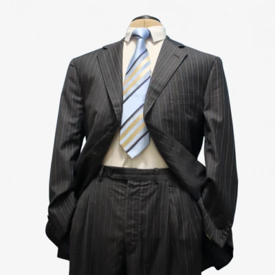 Samuelsohn 2 Piece Suit 44R Charcoal Pinstripe Como Full Canvas Super 120's Wool - Image 1 of 4