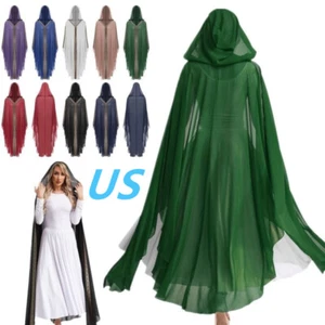 Damen Halloween Muslim Arabisch Lang Cape Vintage Chiffon Kapuze Hexenumhang - Bild 1 von 94