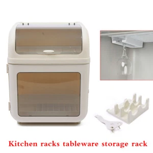 Covered Kitchen Dish Drying Rack Plastic Dustproof Drain Storage Box Basket Hold - Picture 1 of 10