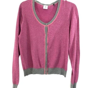 Cárdigan Cabi Rosa Gris Geométrico Ligero Botón Capas Frontales Grande - Imagen 1 de 6