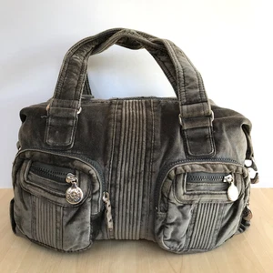 Kipling Katie Grey Velvet Handbag Top Handle Barrel Bag Chrome Hardware 30cm - Picture 1 of 16
