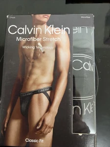 Calvin Klein Mens Jock Strap 3 Pack XXL Black Micro Stretch Wicking Brand New - Picture 1 of 7