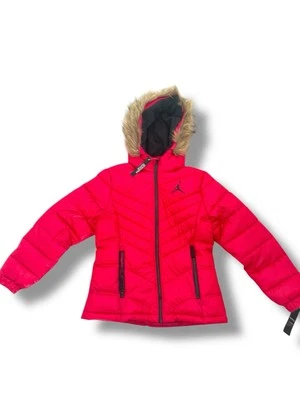 NWT Nike Jordan Girl Puffer Jacket  Pink Size L Small Stain Retail $125 Slim Fit - Image 1 of 4