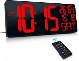 XREXS 18" LED Wall Clock with Remote, Timer, Alarm, Date & Temp Display - Picture 1 of 12