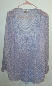 CJ Banks Lavender Floral Long Sleeve V-neck Blouse Sz 2X - Picture 1 of 3
