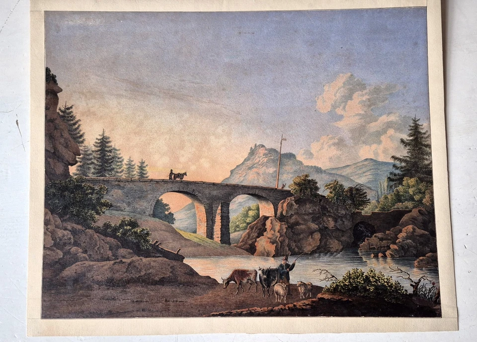 Anónimo - Dibujo gouache, siglo XIX. Romántico paisaje suizo... Foto 1 de 4