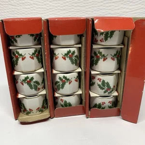 Weihnachten handverziert Porzellan Stechpalme Serviettenringe 12er Set Verpackt Japan - Bild 1 von 6