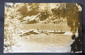 CARTOLINA FOTOGRAFICA RPPC JAM IDAHO RPPC Clearwater River Clearing Log - Foto 1 di 2
