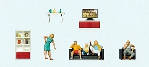 Preiser 10649 HO Scale Family Watching TV -- 5 Figures & Living Room Furniture - Picture 1 of 4